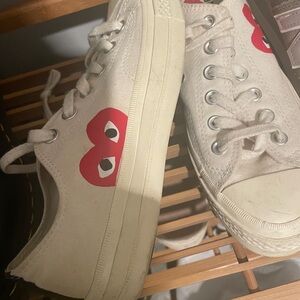 Converse Cream Sneakers with Red Heart Design